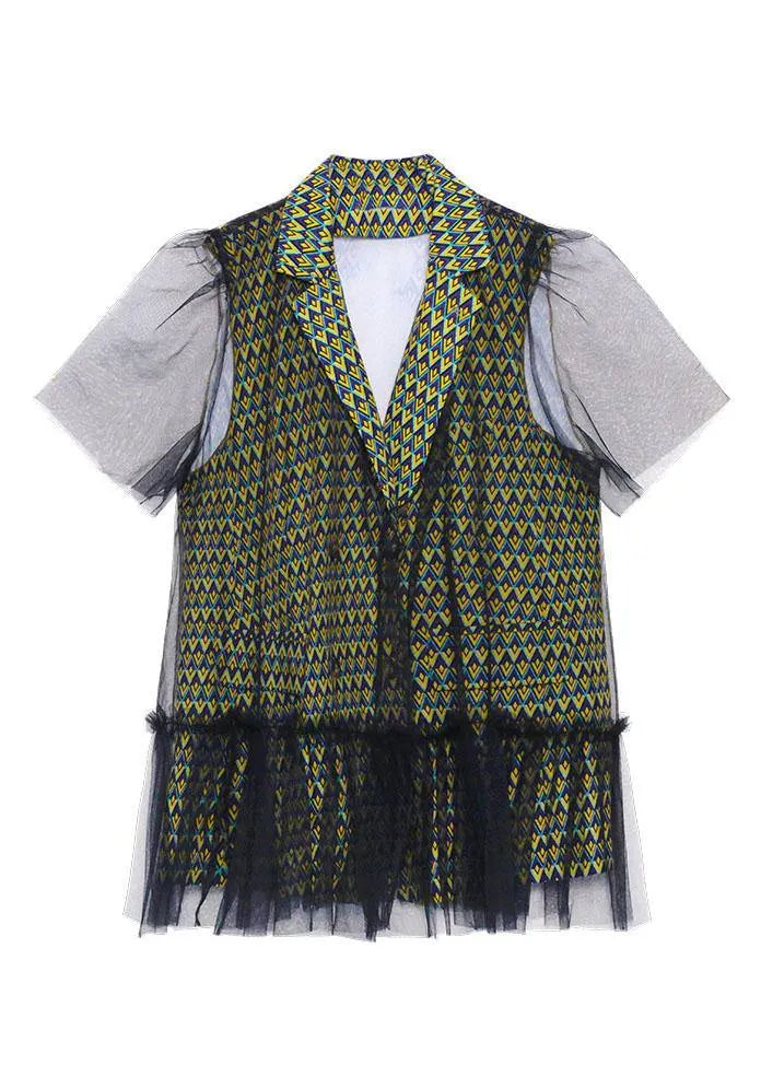 Handmade Tulle Notched Patchwork Top