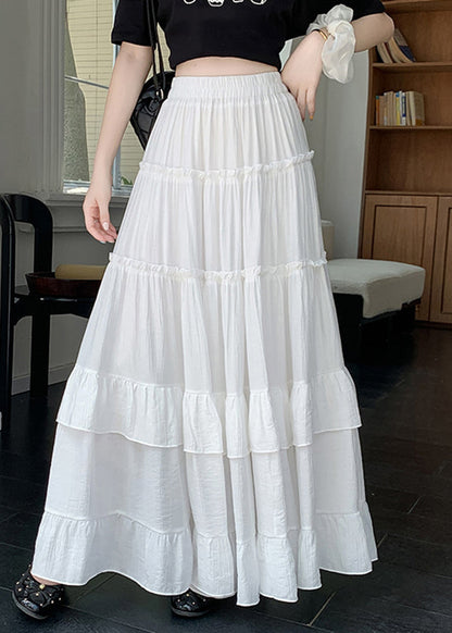 White Ruffled Patchwork a Line Skirts Summer