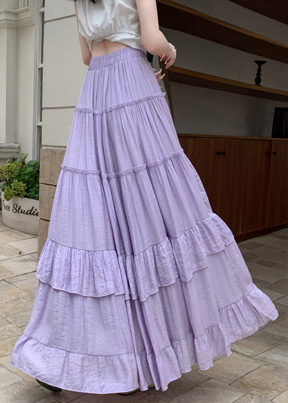 Purple Patchwork Cotton Summer Maxi Skirts Ruffled