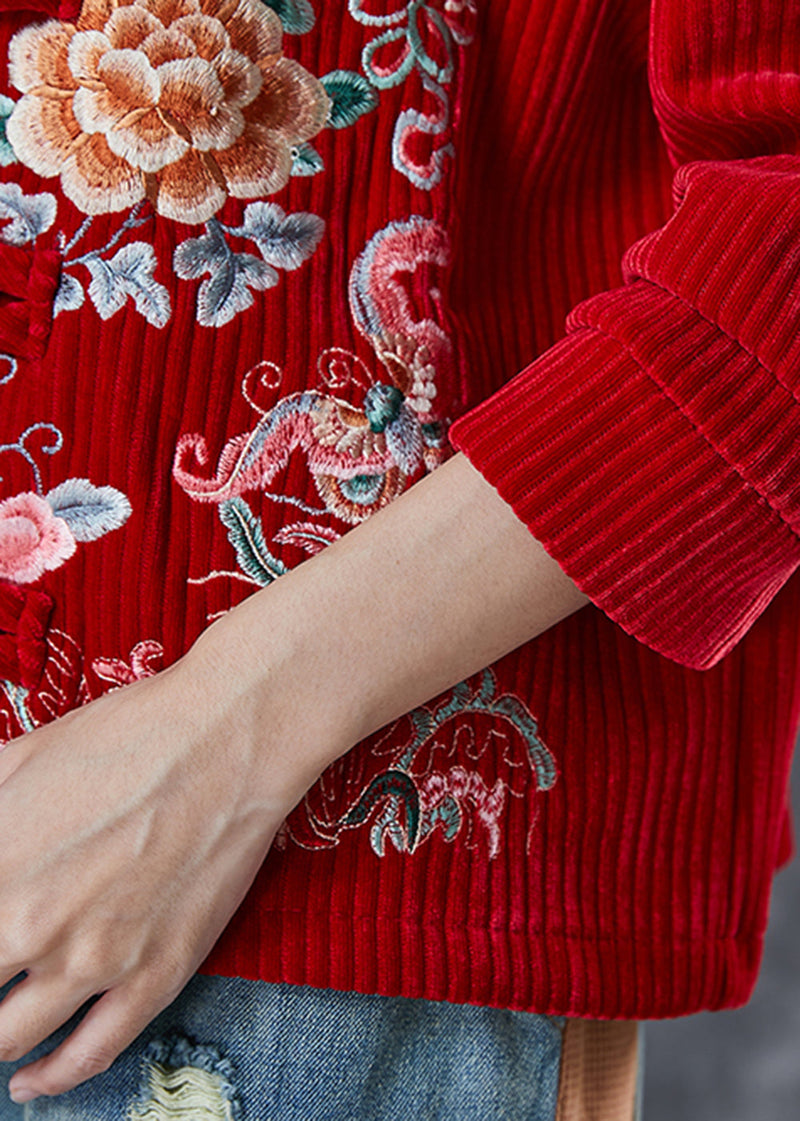 Red Embroideried Corduroy Jackets Spring