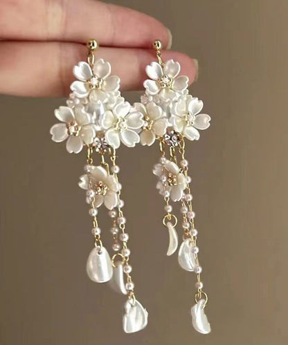 Diy White Alloy Pearl Tassel Drop Earrings