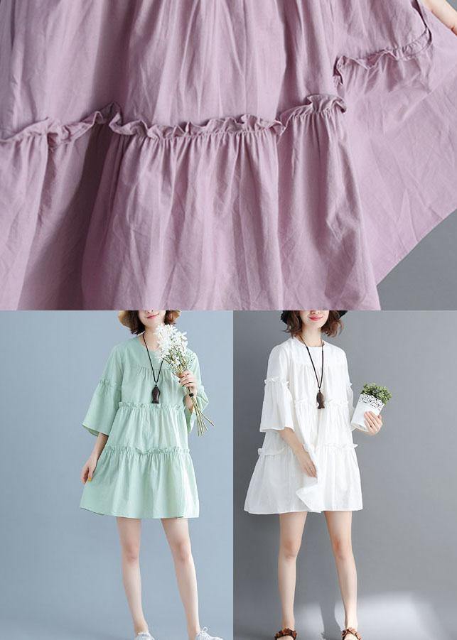 Simple Light Purple O-neck Tiered Cotton Summer Dress