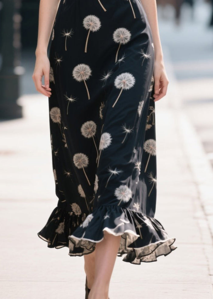 Black Print Patchwork Chiffon Robe Dresses Summer
