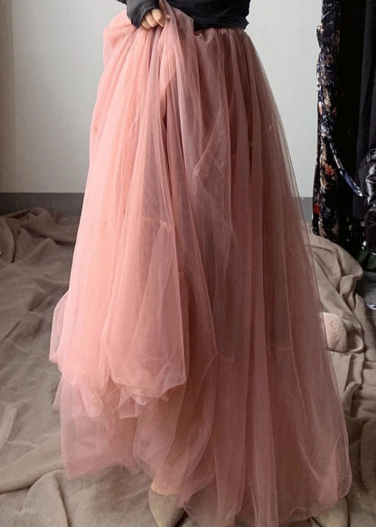 Pink Exra Large Hem Lengthen Tulle Beach Skirts Fall