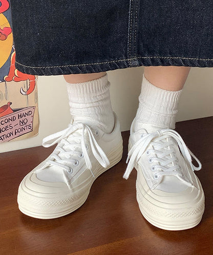 Comfy White Lace Up Splicing Canvas Flat Shoes