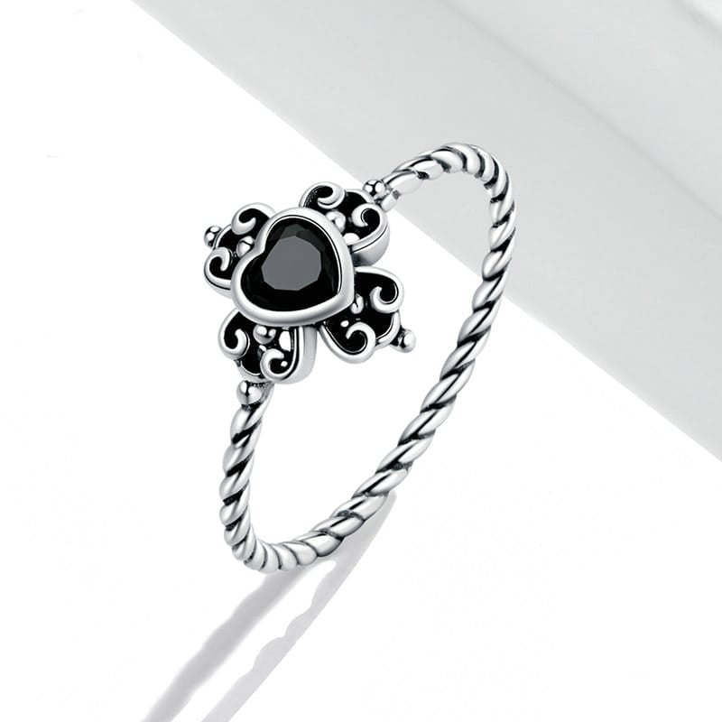 Spade & Heart Crystal Silver Ring