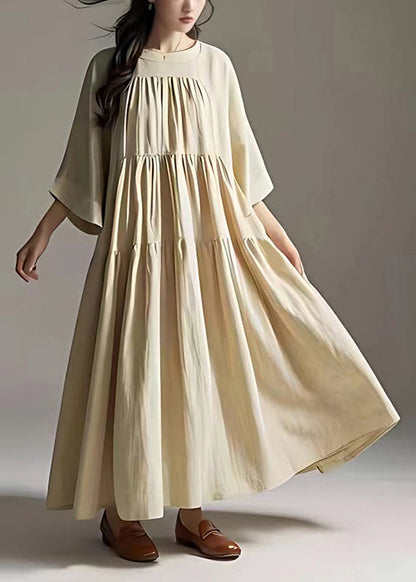 White Oversized Wrinkled Linen Ankle Dress Summer