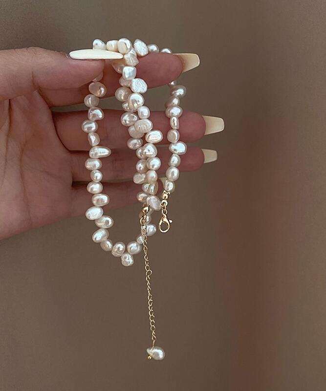 White Alloy Pearl Tassel Gratuated Bead Necklace