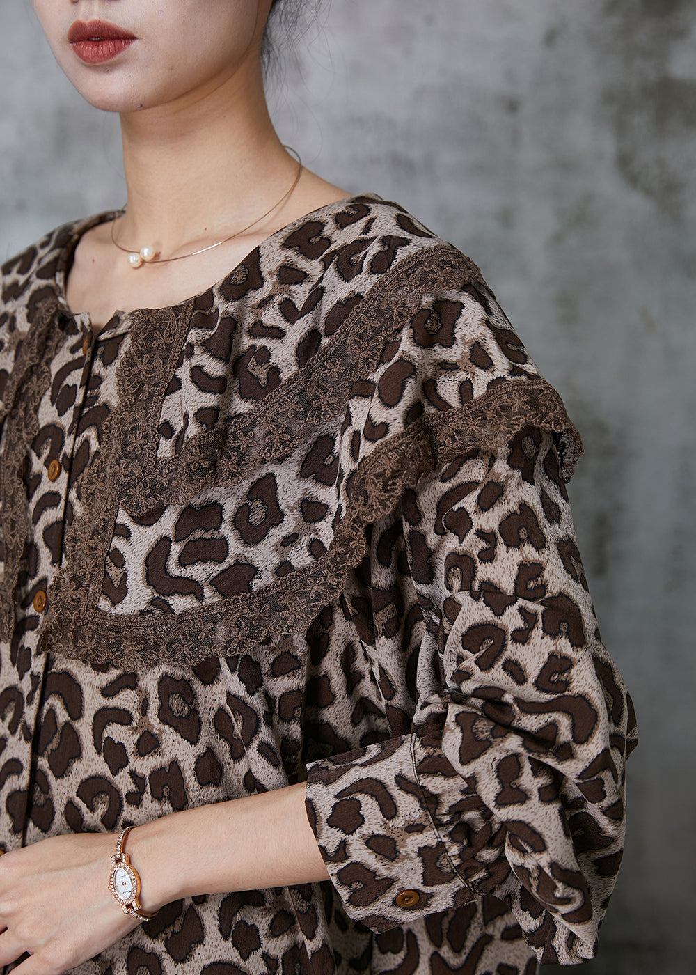 Double-layer Leopard Print Chiffon Blouse Top Spring