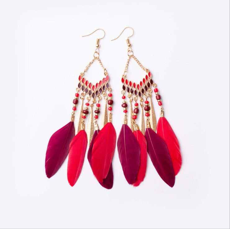 Chain Tassel Feather Earrings