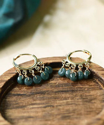 Boutique Blue Jade Tassel 14k Hoop Earrings