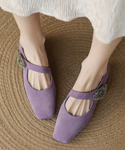 Purple Zircon Buckle Strap Splicing Suede Chunky Shoes