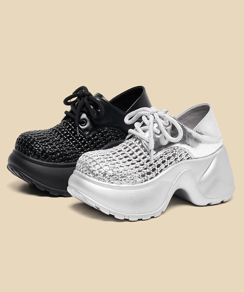 Silver Lace Up Splicing Platform Hollow Out Sandals