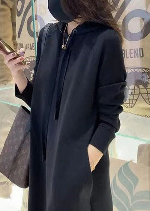 Style Khaki Hooded Cinched Cotton Sweatshirt Dress Spring
