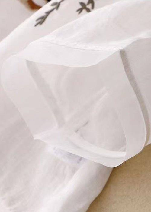 White V Neck Patchwork Cotton Shirt Top Spring