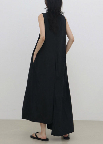 Boutique Black O-neck Asymmetrical Patchwork Maxi Dress Summer