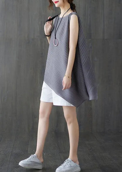 Grey Sleeveless Chiffon Summer Shirt