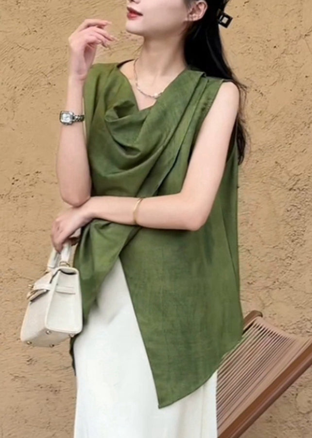 Natural Green Asymmetrical Shirt Summer