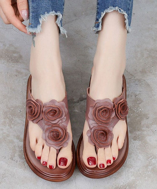 Brown Splicing Faux Leather Wedge Flip Flops