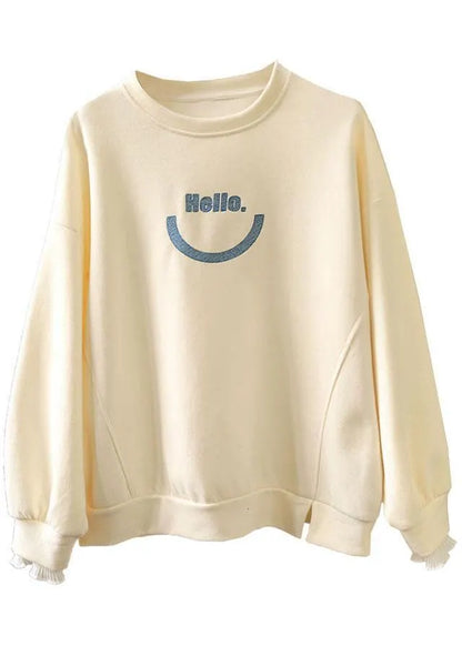 Art Beige O-neck Graphic Ruffled Fall Sweatshirts Top