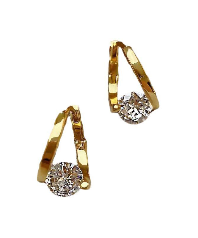 Gold Sterling Silver Alloy Zircon Hoop Earrings