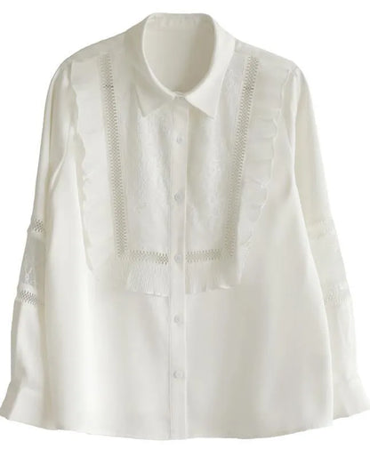 Handmade Patchwork White Long Sleeve Top Ruffles