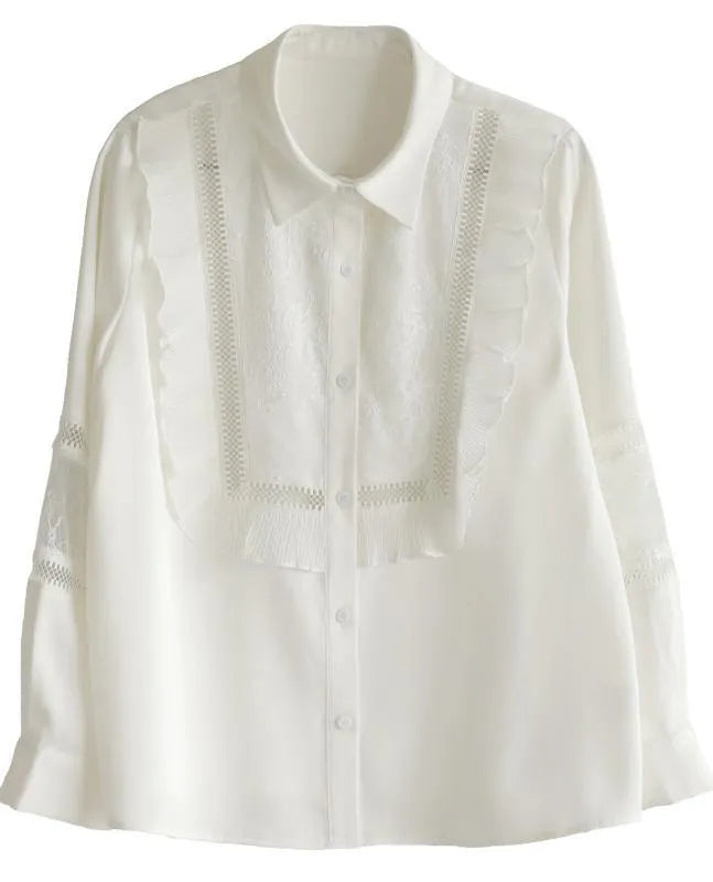 Handmade Patchwork White Long Sleeve Top Ruffles