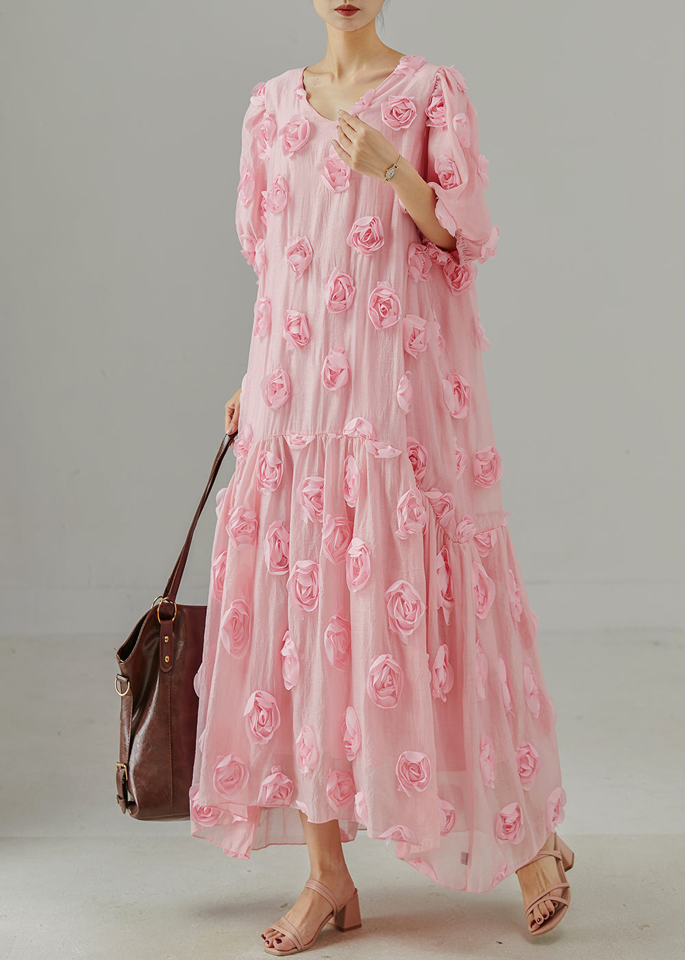 Pink Oversized Stereoscopic Cotton Party Dress Summer