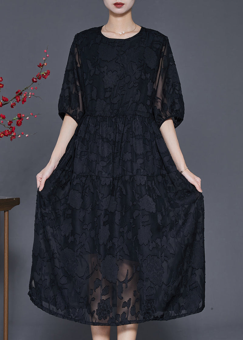 Black Jacquard Chiffon Robe Dresses Summer