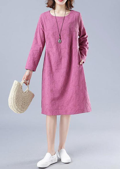 Organic Rose Jacquard Tunic O Neck Loose Spring Dresses