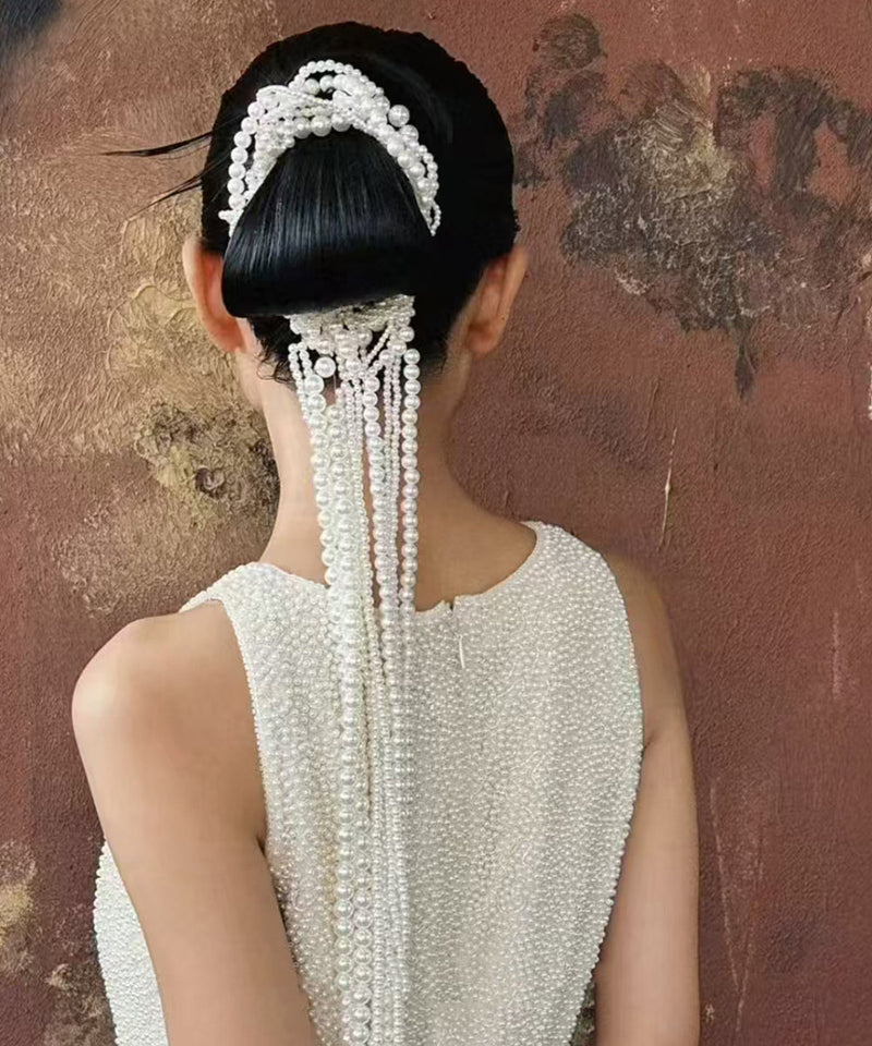 Classy White Weave Pearl Tassel Hairpin