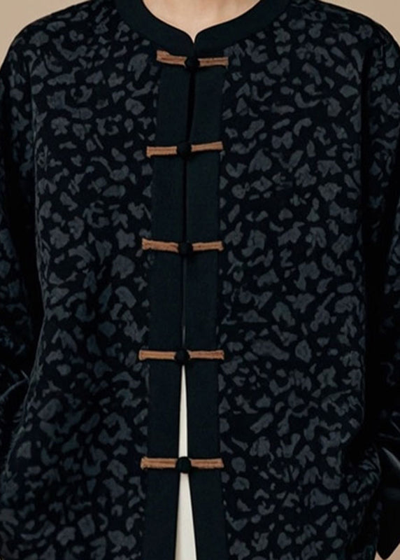 Handmade Black O-neck Patchwork Button Coats Fall