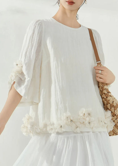 Organic White O-neck Rivet Top Summer