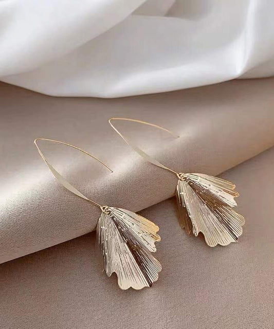 Unique Gold Sterling Silver Alloy Ginkgo Leaves Drop Earrings