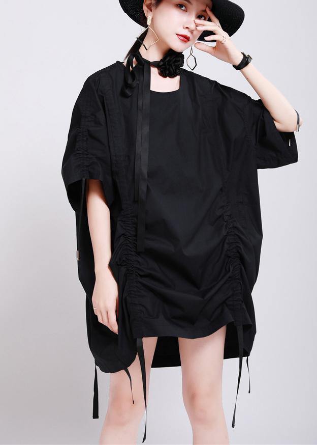 Black Cinched Summer Cotton Dress