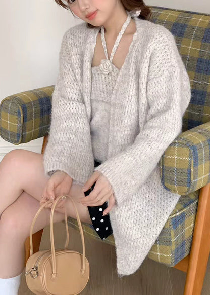Fine Beige Oversized Knit Halter Two Pieces Set Winter