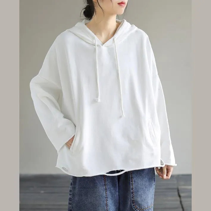 Art Hooded Hole Spring Top Neckline White Blouse