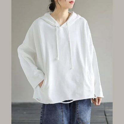 Art Hooded Hole Spring Top Neckline White Blouse