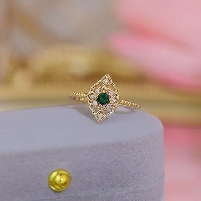 Elsie Baroque Emerald Ring