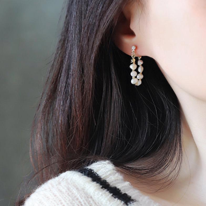 Baroque Pearl Hoop Earrings