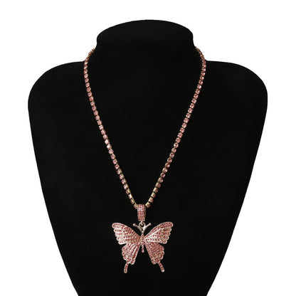 Butterfly Pendant Necklace Rhinestones With Crystal Chain
