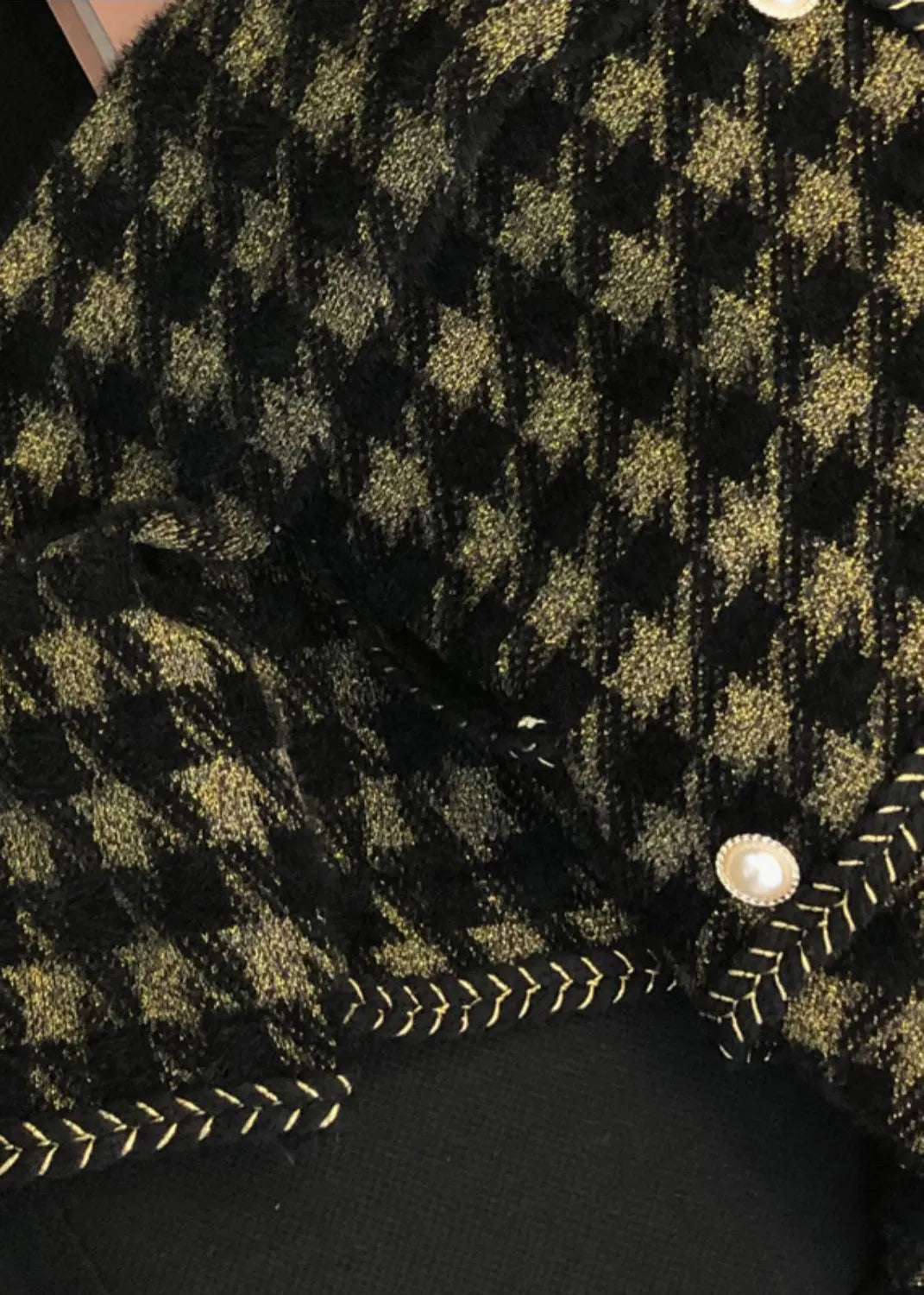 Black Plaid Pockets Patchwork Mink Hair Knitted Coat Fall
