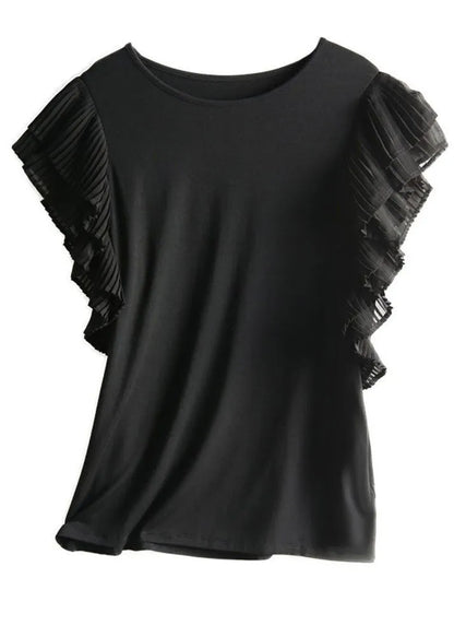 Slim Fit Black O-neck Patchwork T Shirt Short Sleeve