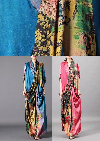 Pink Pockets Print Patchwork Fall Half Sleeve Dress
