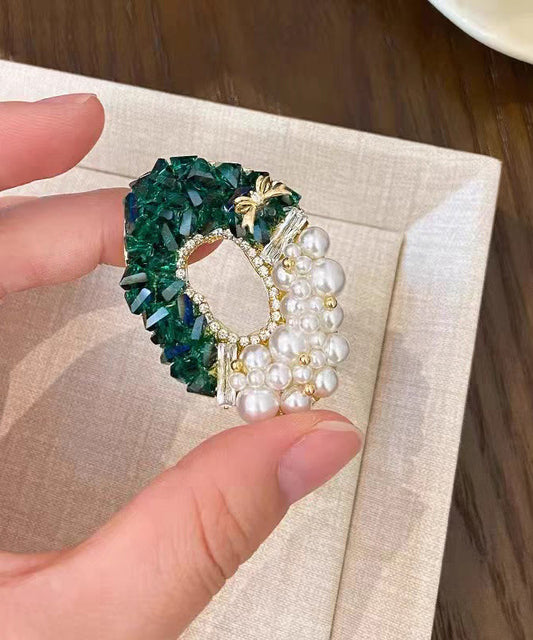 Green Copper Zircon Crystal Pearl Brooches