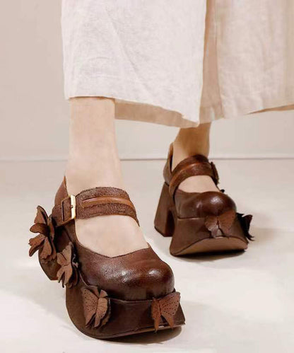 Retro Grey Butterfly Splicing Buckle Strap Platform Heels