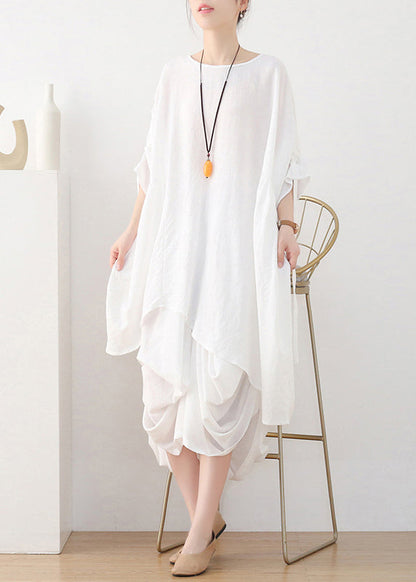 White O-neck Drawstring Cotton Pullover Tops Summer