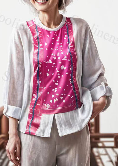Rose Patchwork Print Fake Two Pieces Tops Long Sleeve