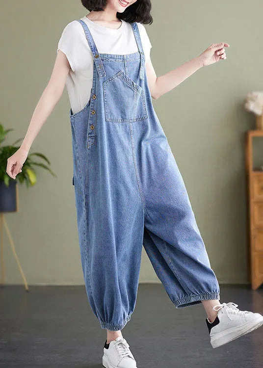 Blue Patchwork Denim Overalls Jumpsuit Summer