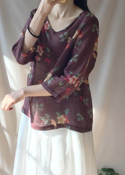 Unique V Neck Half Sleeve Clothes for Chocolate Print Shirts
